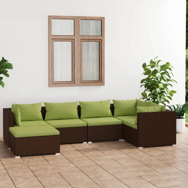 Salon de jardin 6 pcs avec coussins Résine tressée Marron