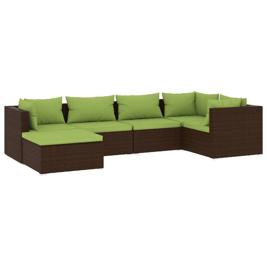Salon de jardin 6 pcs avec coussins Résine tressée Marron - 2