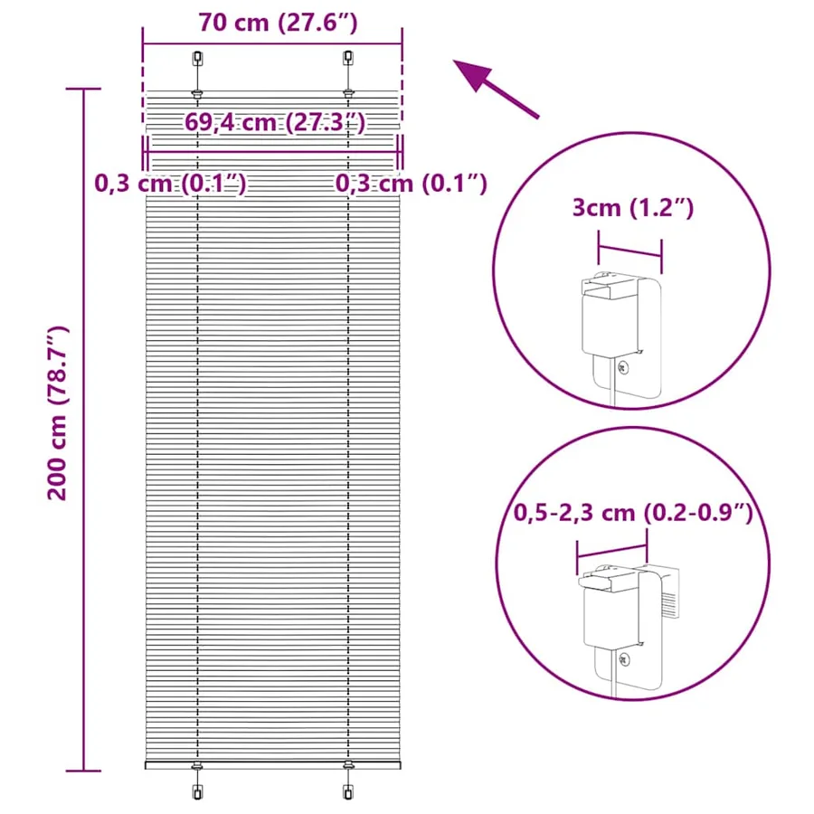 Store plissé gris clair 70x200 cm largeur du tissu 69,4 cm - 14
