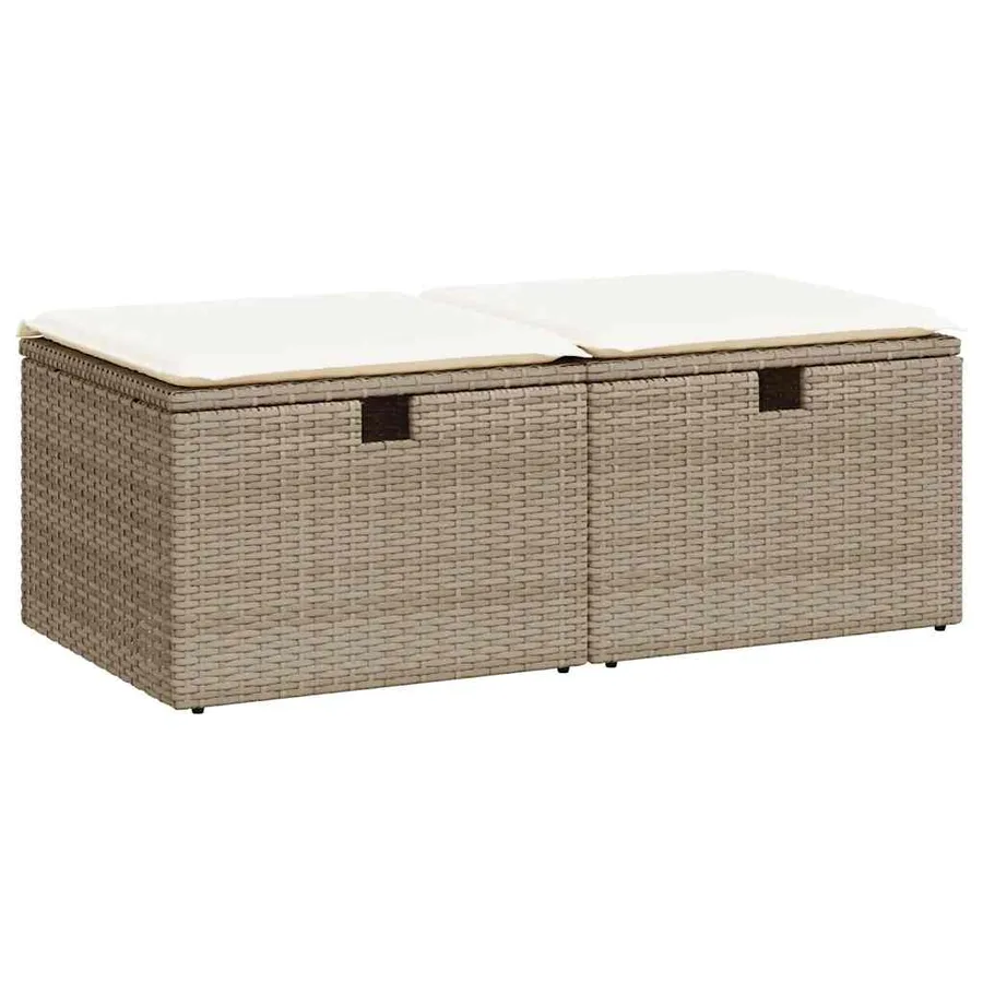 Salon de jardin avec coussins 2 pcs beige résine tressée acacia - 2
