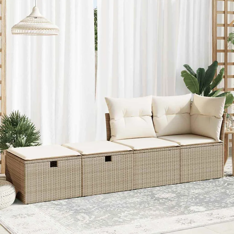 Salon de jardin avec coussins 2 pcs beige résine tressée acacia - 3