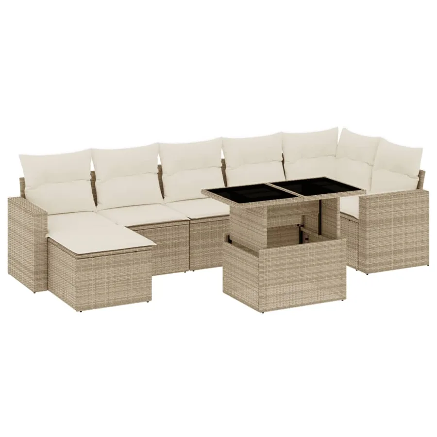 Salon de jardin avec coussins 8 pcs beige résine tressée - 2