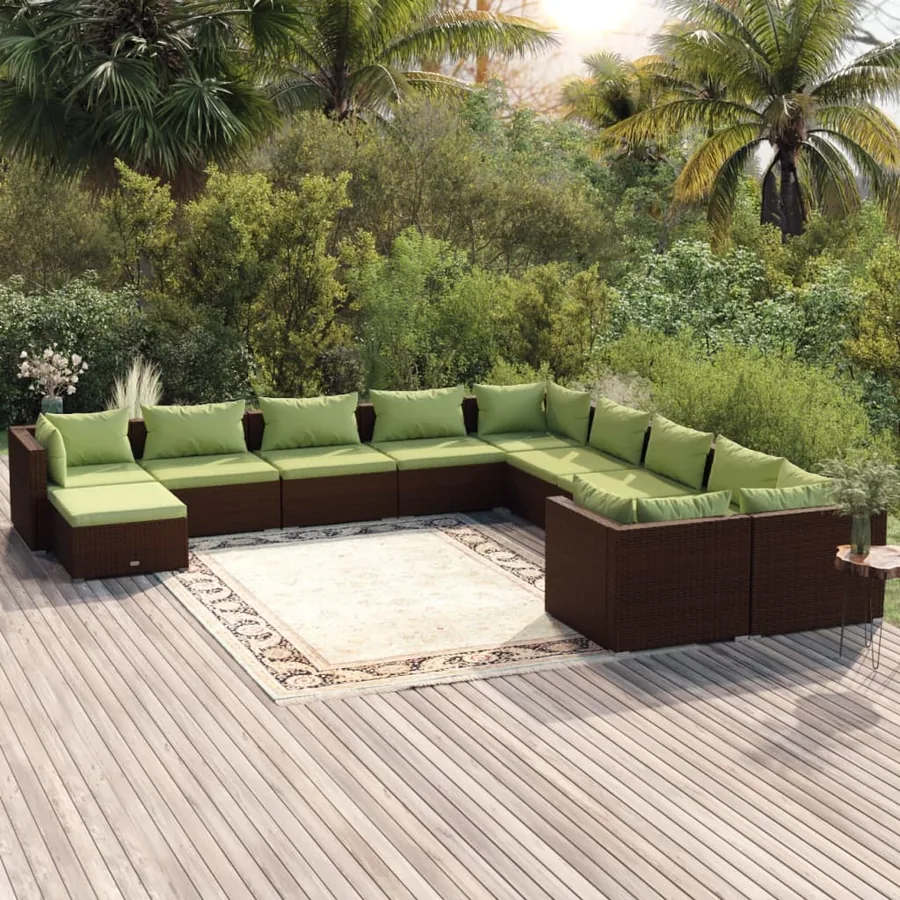 Salon de jardin 11 pcs avec coussins Résine tressée Marron