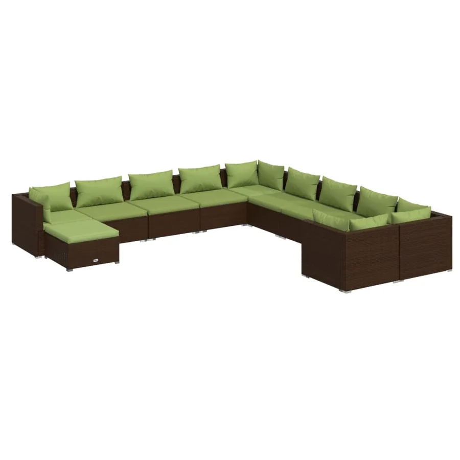 Salon de jardin 11 pcs avec coussins Résine tressée Marron - 2
