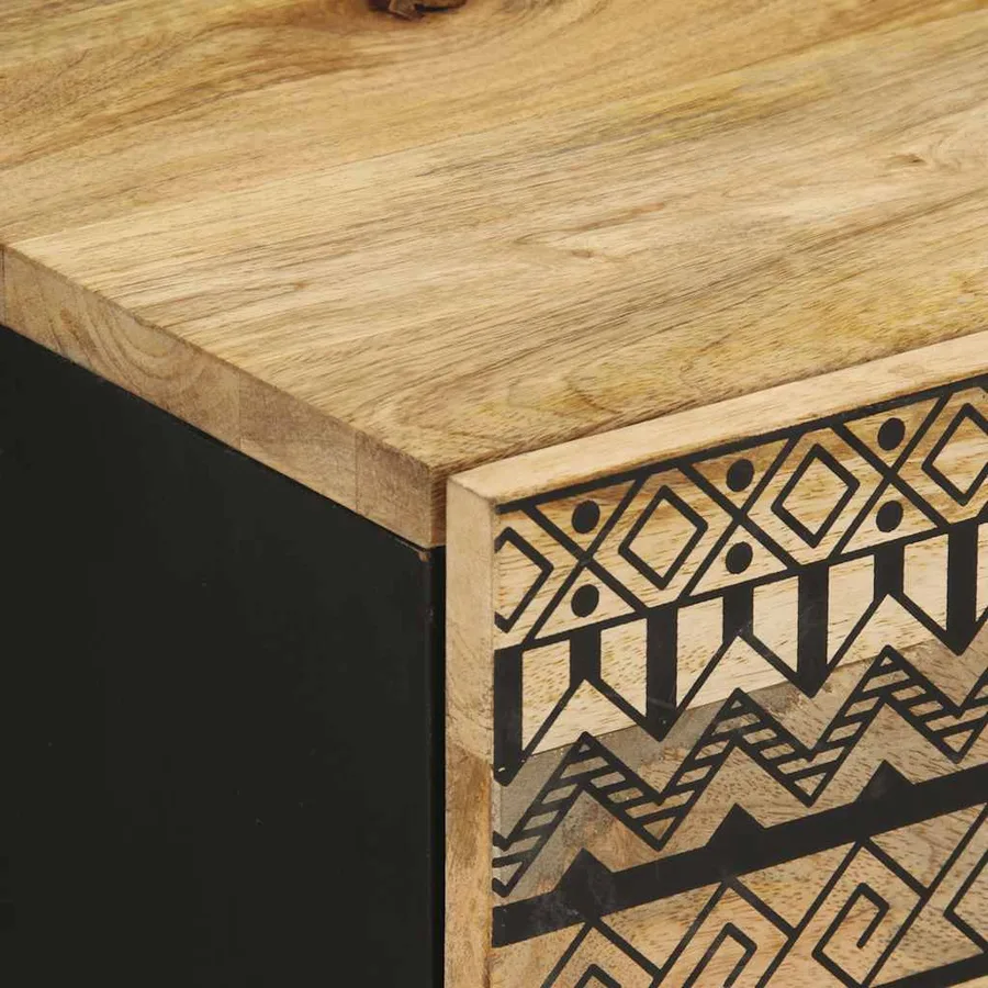 Tables de chevet 2 pcs noir bois de manguier massif brut - 8