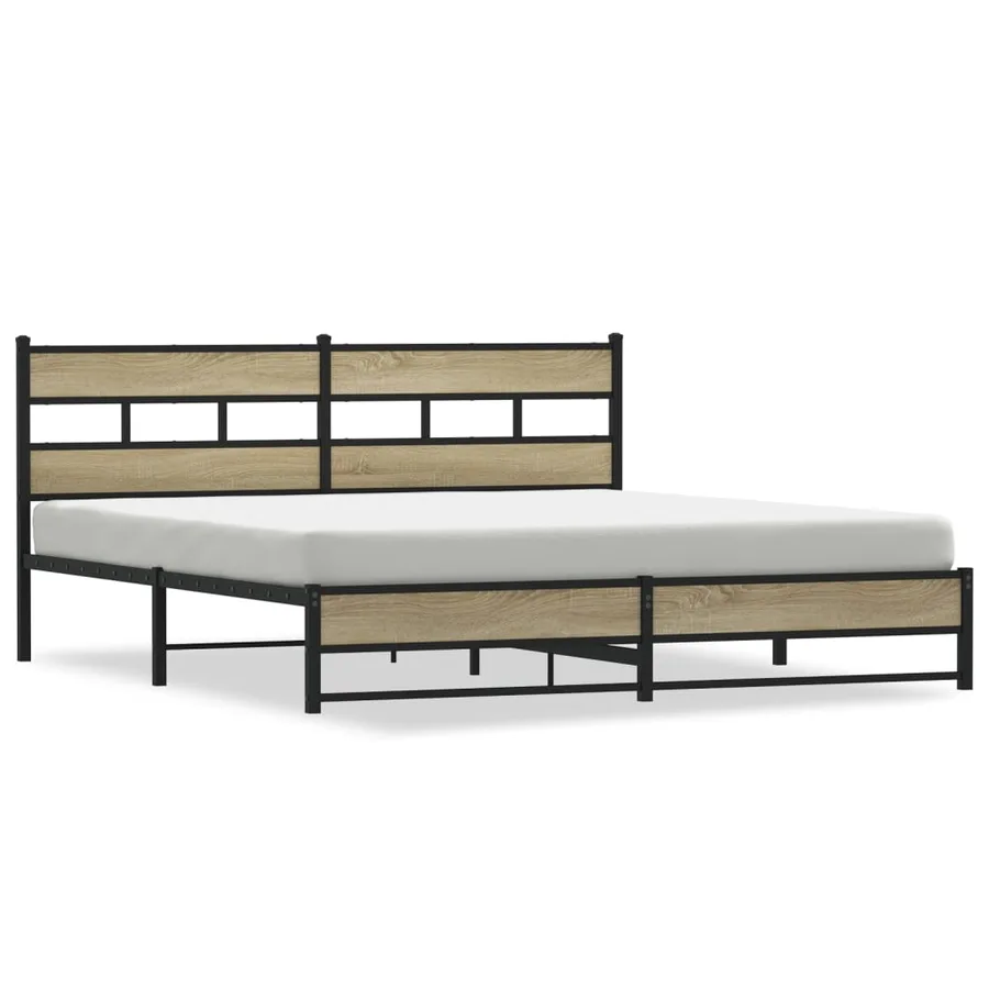Cadre de lit en métal sans matelas chêne sonoma 200x200 cm - 2