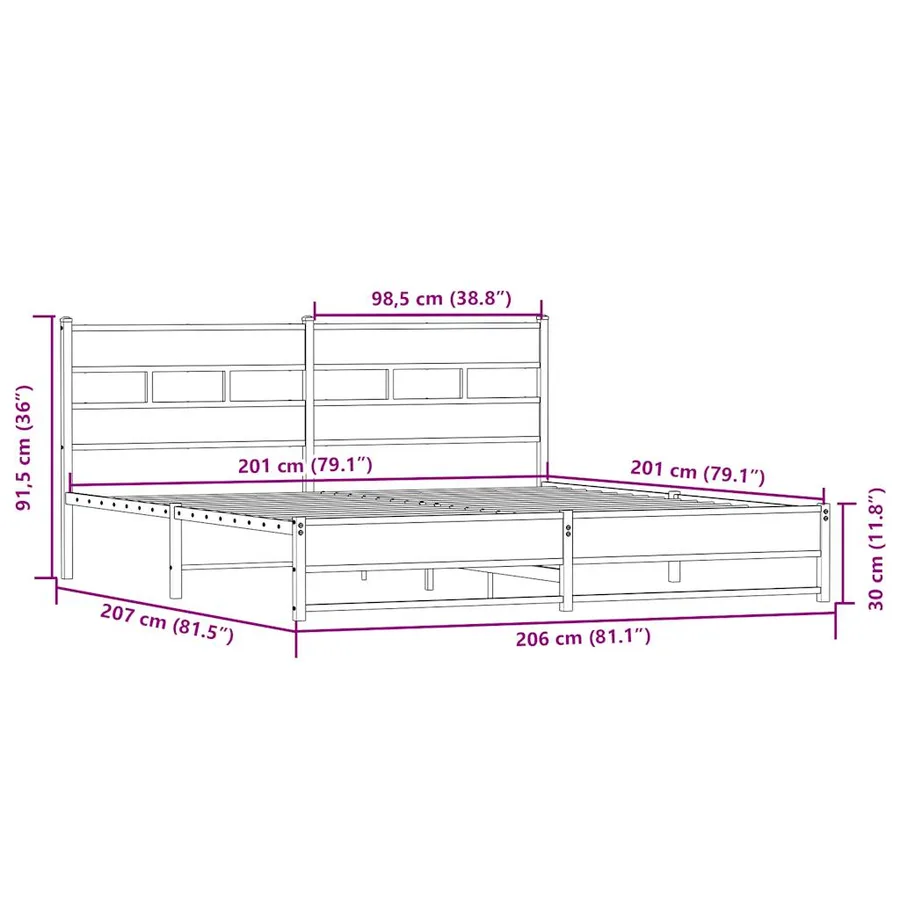 Cadre de lit en métal sans matelas chêne sonoma 200x200 cm - 9