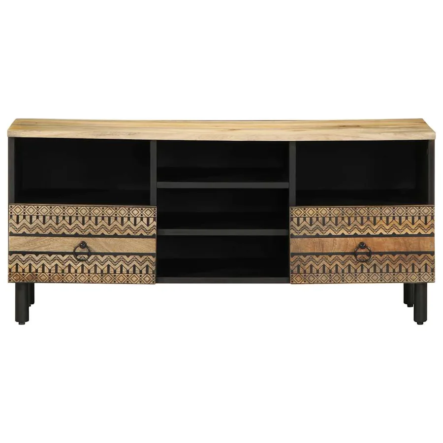 Meuble TV noir 100x33,5x46 cm bois massif manguier brut - 3