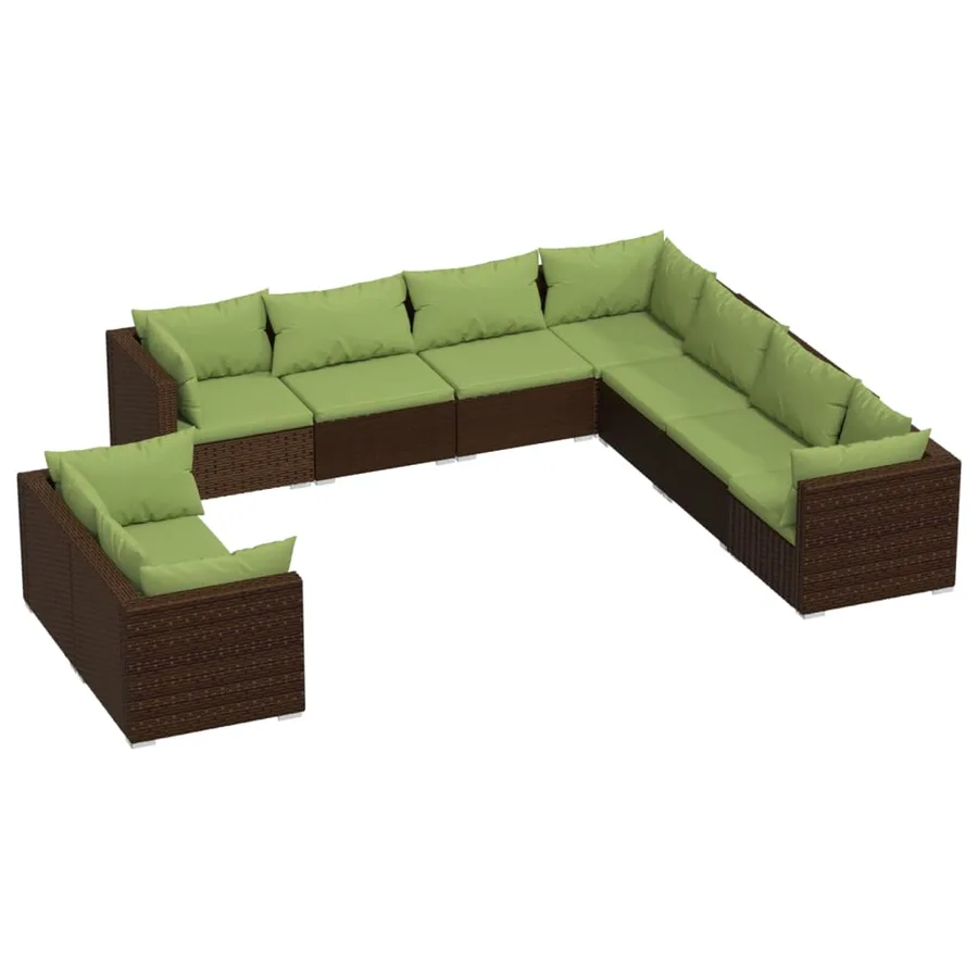 Salon de jardin avec coussins 9 pcs marron résine tressée - 2
