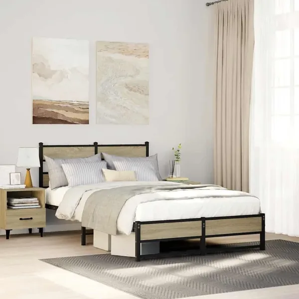Cadre de lit en métal sans matelas chêne sonoma 120x200 cm