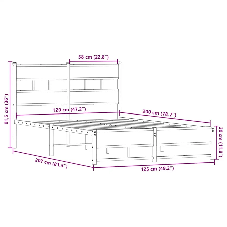 Cadre de lit en métal sans matelas chêne sonoma 120x200 cm - 9
