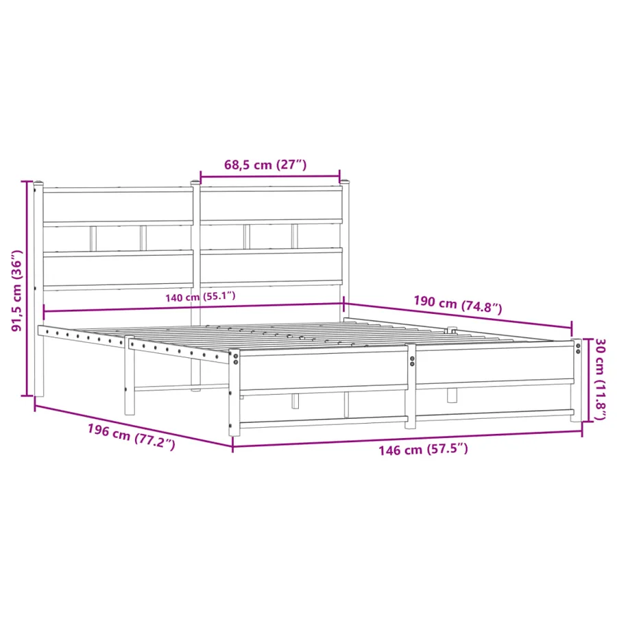 Cadre de lit en métal sans matelas chêne sonoma 140x190 cm - 9