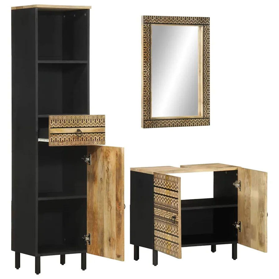 Ensemble de meubles de salle de bain 3 pcs bois manguier massif - 2