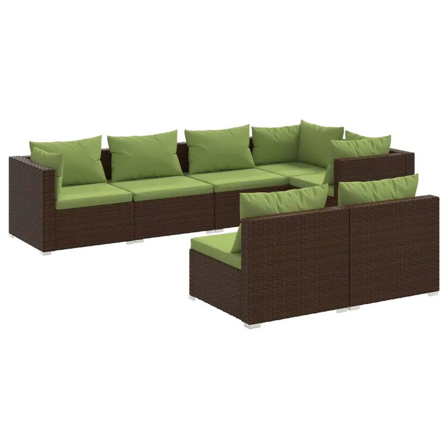 Salon de jardin avec coussins 7 pcs marron résine tressée - 2