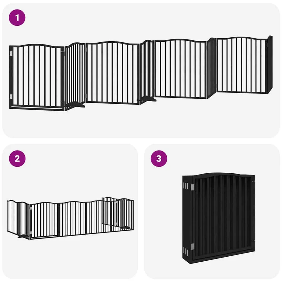Barrière pour chien porte pliable 8 panneaux noir bois peuplier - 6