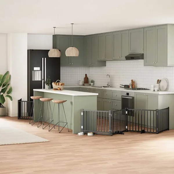 Barrière pour chien porte pliable 6 panneaux noir bois peuplier