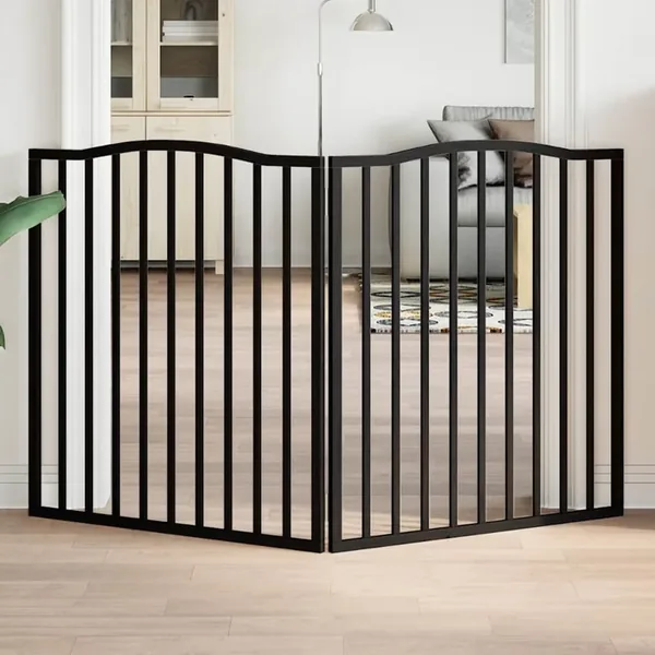 Barrière pour chien pliable 2 panneaux noir bois de peuplier