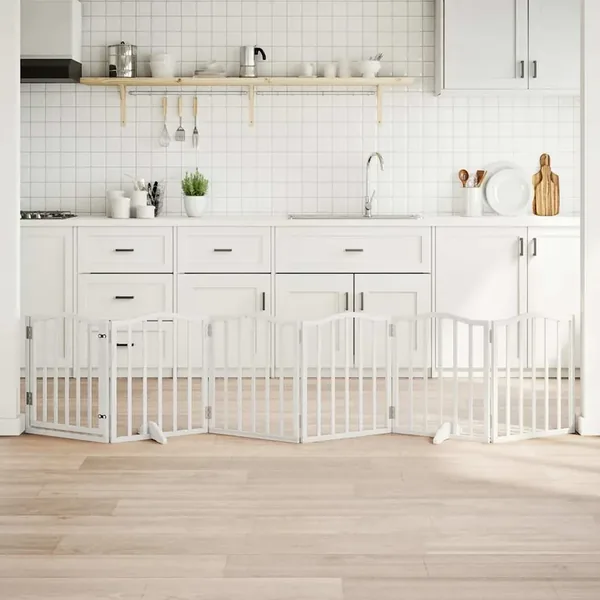 Barrière pour chiens et porte 6 panneaux blanc bois de peuplier