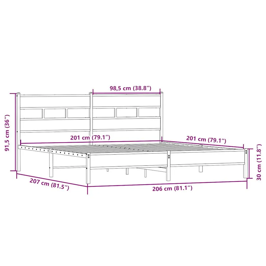 Cadre de lit en métal sans matelas chêne sonoma 200x200 cm - 9