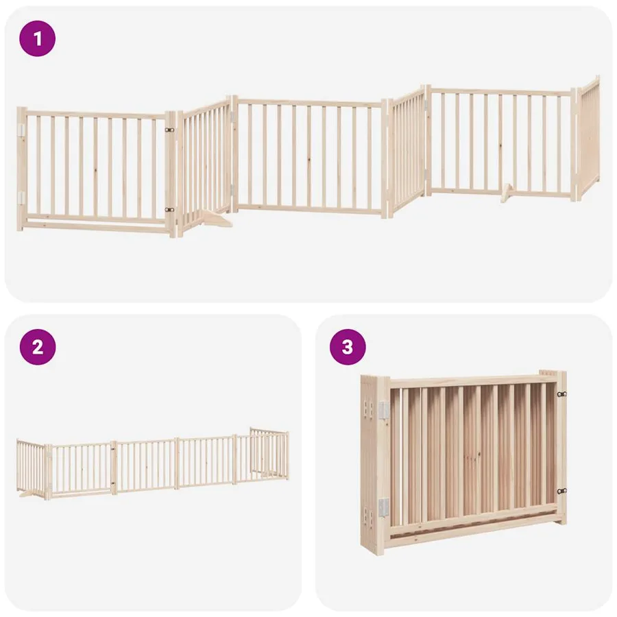 Barrière pour chien avec porte pliable 6 panneaux bois peuplier - 6
