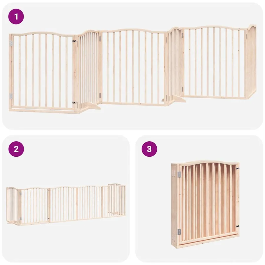 Barrière pour chien avec porte pliable 6 panneaux bois peuplier - 6