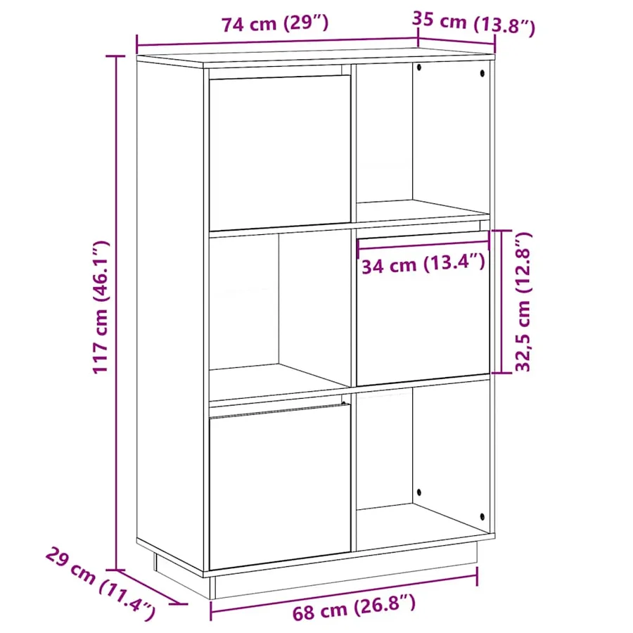 Buffet Noir 74x35x117 cm Bois massif de pin - 14