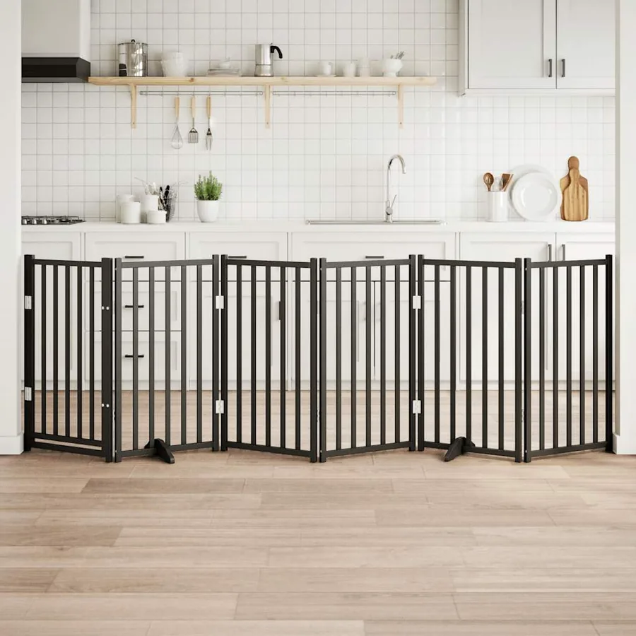 Barrière pour chiens avec porte 6 panneaux bois de sapin massif