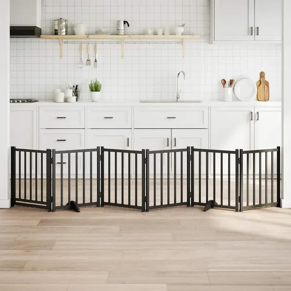 Barrière pour chiens avec porte 6 panneaux bois de sapin massif