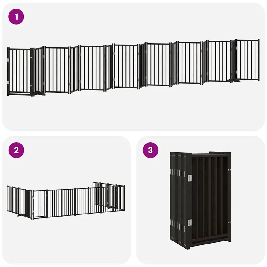 Barrière pour chien porte pliable 15panneaux noir bois peuplier - 6