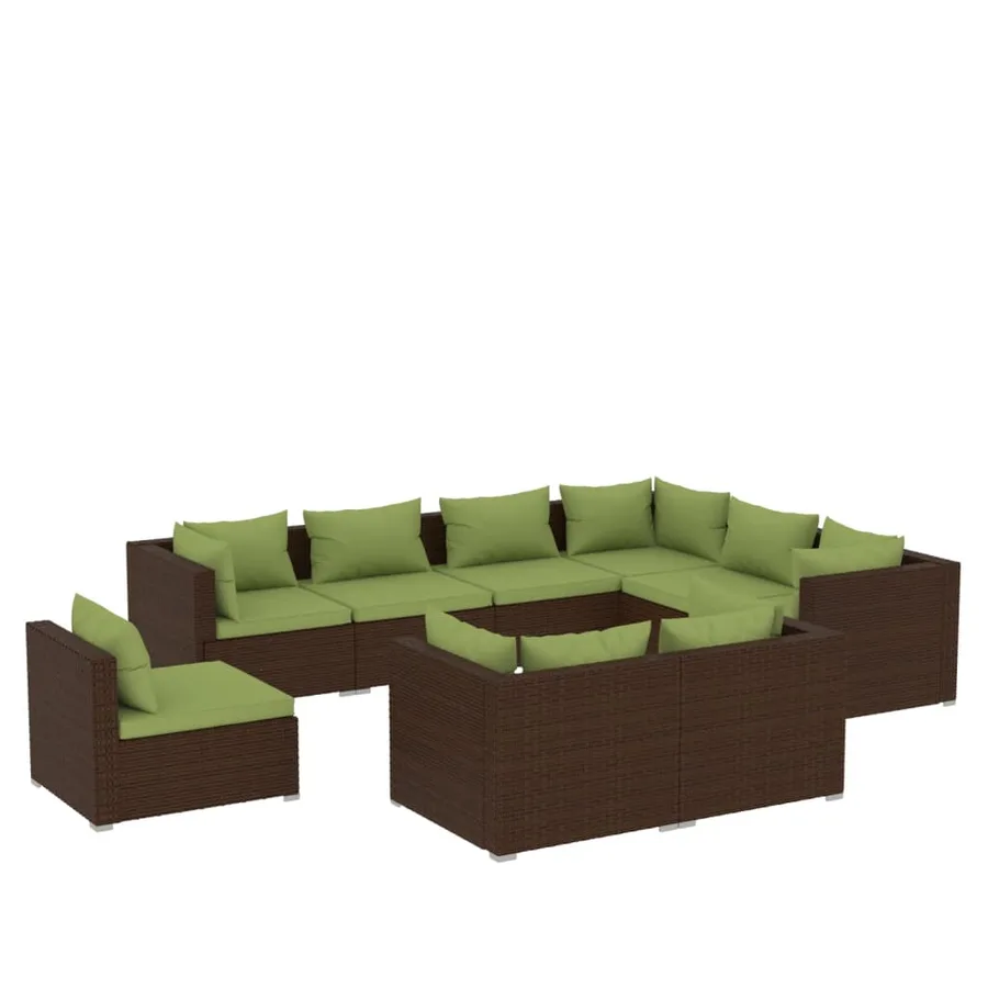Salon de jardin 9 pcs avec coussins Résine tressée Marron - 2