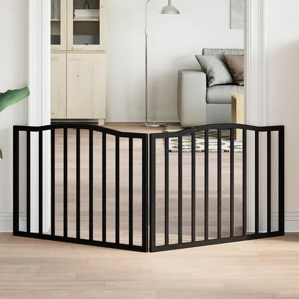 Barrière pour chien pliable 2 panneaux noir bois de peuplier