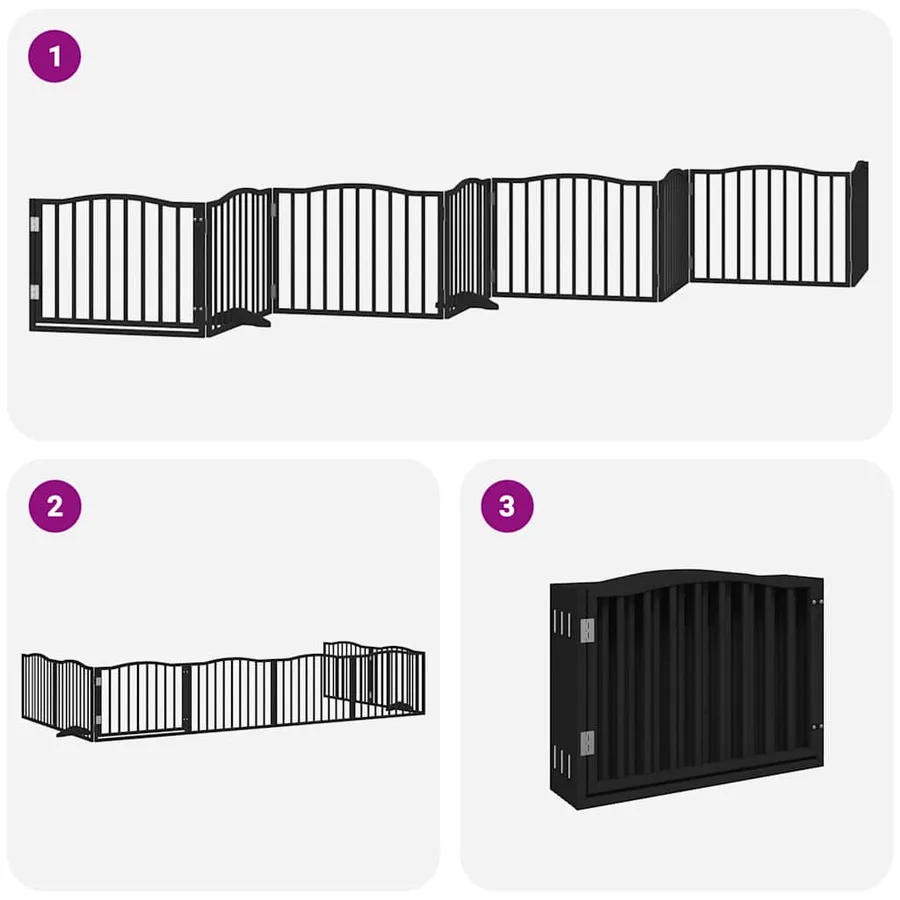 Barrière pour chien porte pliable 8 panneaux noir bois peuplier - 6