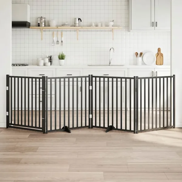 Barrière pour chiens avec porte 4 panneaux bois de sapin massif