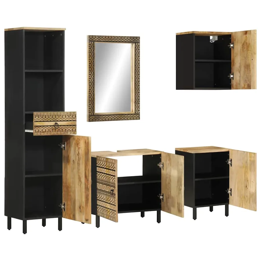 Ensemble de meubles de salle de bain 5 pcs bois manguier massif - 2