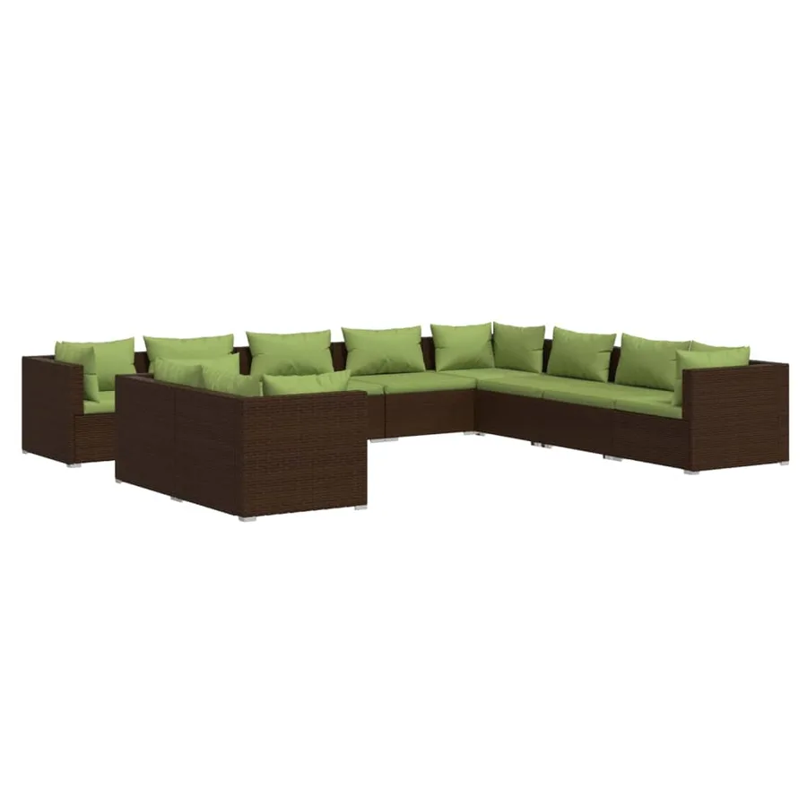 Salon de jardin 10 pcs avec coussins marron résine tressée - 2
