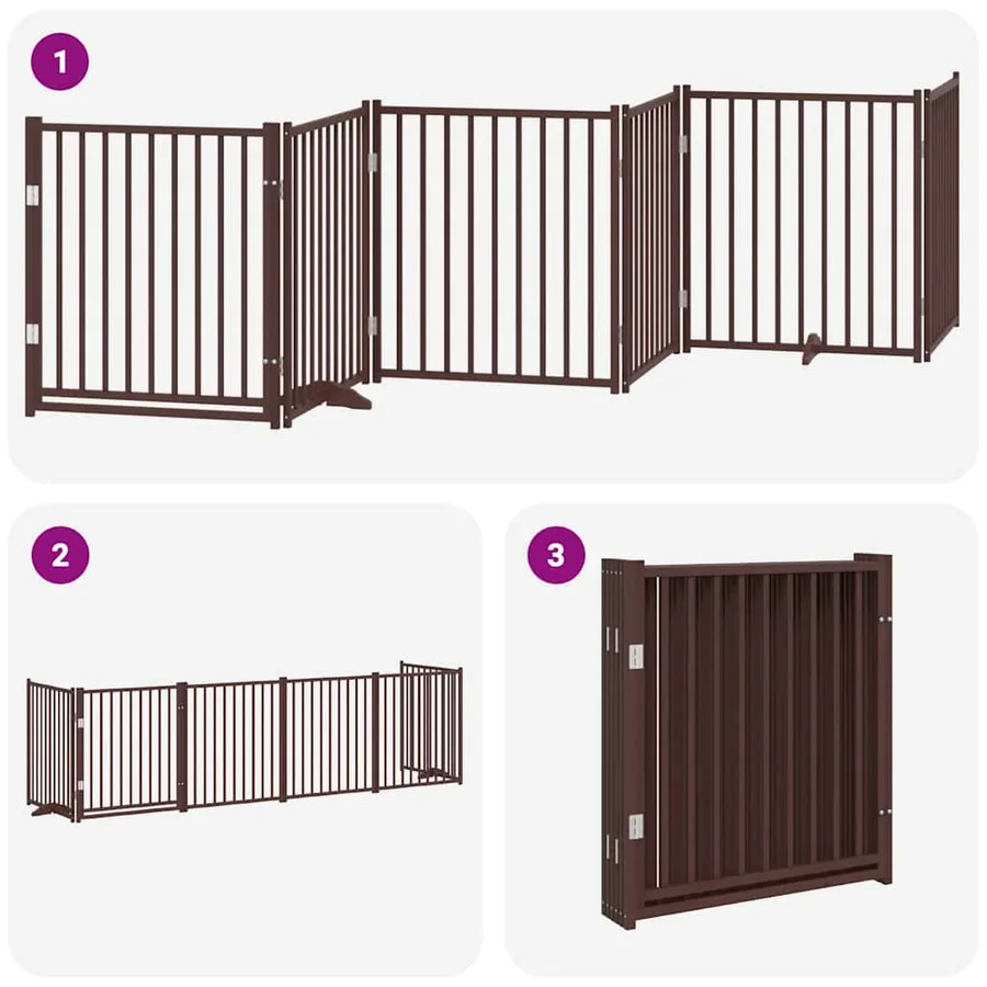 Barrière pour chien avec porte pliable 6 panneaux bois peuplier - 6