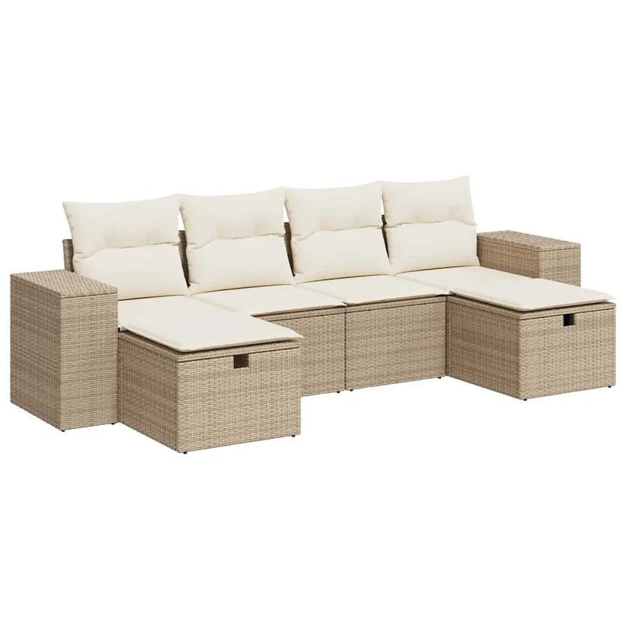 Salon de jardin avec coussins 6 pcs beige résine tressée - 2