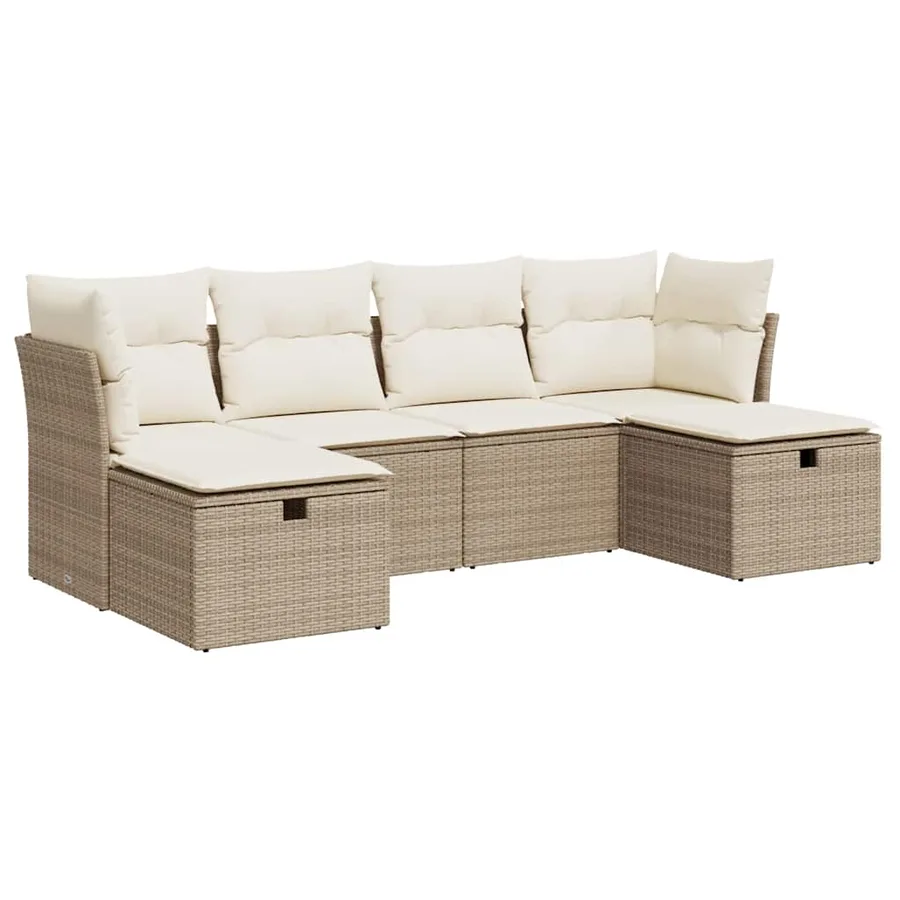 Salon de jardin avec coussins 6 pcs beige résine tressée - 2