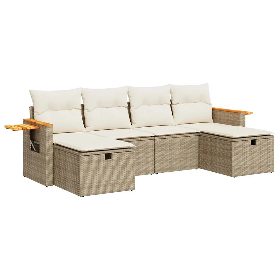 Salon de jardin avec coussins 6 pcs beige résine tressée - 2