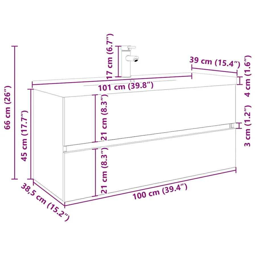 Meuble lavabo avec bassin et robinet intégrés vieux bois - 11
