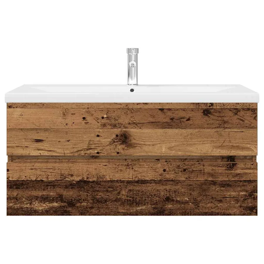 Meuble lavabo avec bassin et robinet intégrés vieux bois - 6