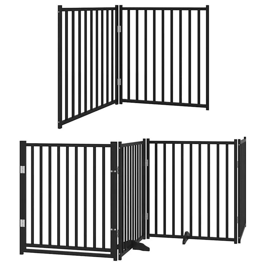 Barrière pour chien porte pliable 8 panneaux noir bois peuplier - 3