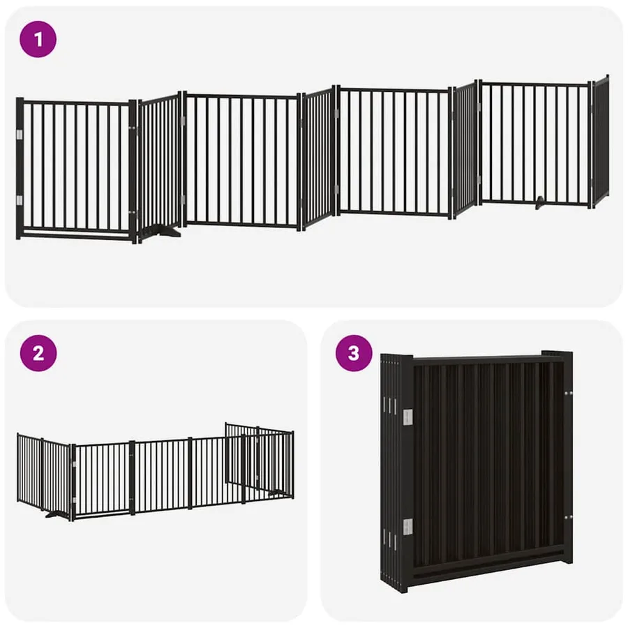 Barrière pour chien porte pliable 8 panneaux noir bois peuplier - 6