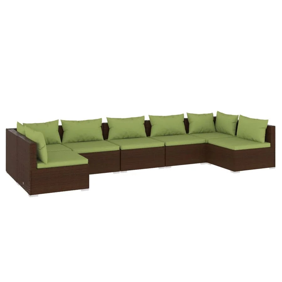 Salon de jardin 7 pcs avec coussins Résine tressée Marron - 2