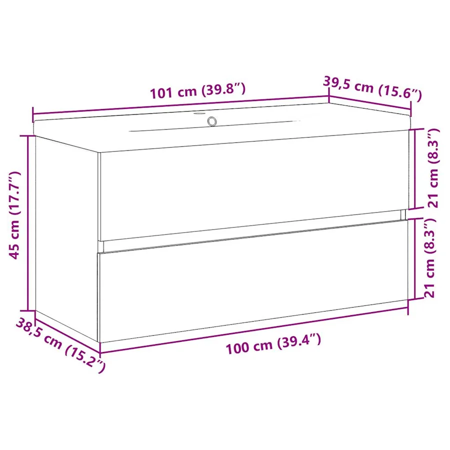 Armoire lavabo avec bassin intégré chêne artisanal - 11