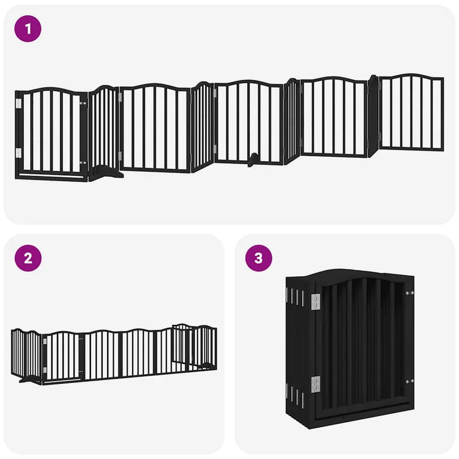Barrière pour chien porte pliable 9 panneaux noir bois peuplier - 6