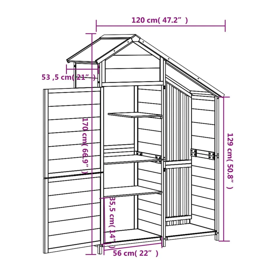 Abri à outils de jardin gris 120x53,5x170 cm bois massif pin - 8