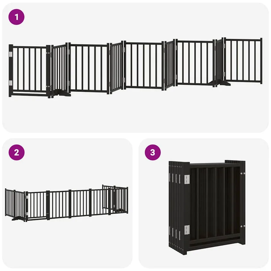 Barrière pour chien porte pliable 9 panneaux noir bois peuplier - 6