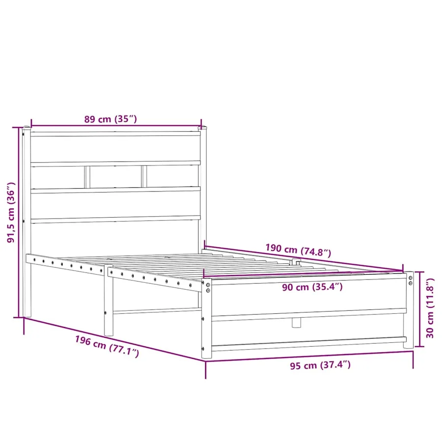 Cadre de lit en métal sans matelas chêne sonoma 90x190 cm - 9