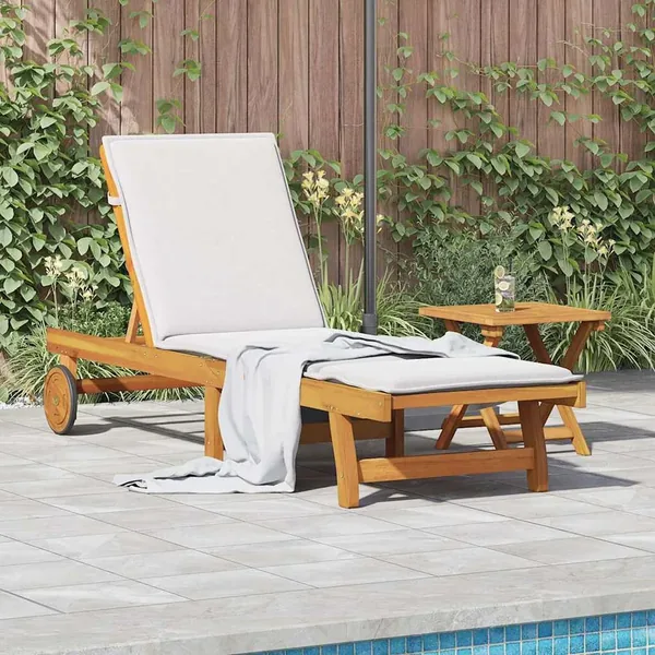 Chaise longue avec table bois massif d'acacia